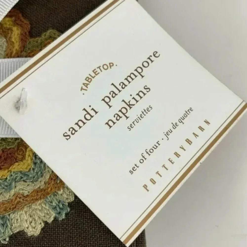 Pottery Barn Brown Sandi Palampore Crewel Embroidered Set of 4 Napkins Brown